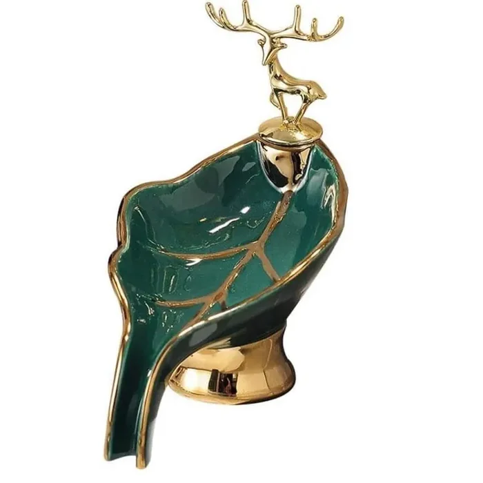 1-Piece Leaf Shaped Self-Draining Soap Dish Holder for Bathroom and Kitchen, Green
