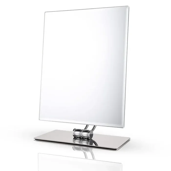 10.2in. W x 8.2in H Rectangle Frameless Beveled Mirror, Swivel Stand, Non-Magnifying, Tabletop Makeup Mirror in Chrome