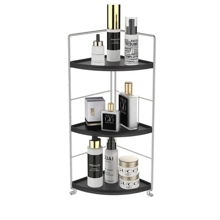 10.6 in. W x 6.7 in. D x 17.7 in. H 3-Tier Corner Black and Silver Bathroom Organizer Countertop