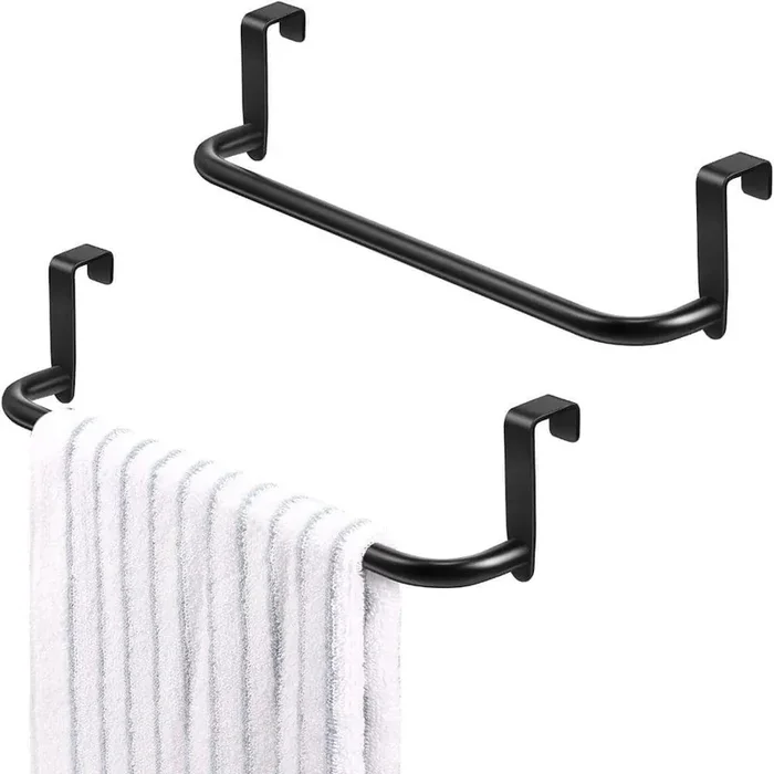 10 in. Over Door Suction Mounted Alloy Steel Towel Bar Rack 2 Pack in Black