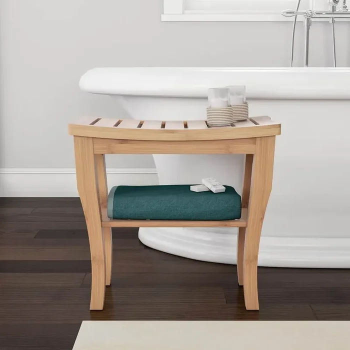 10 in. W x 19 in. L x 17.6 in. H Bamboo Shower Bench with Shelf