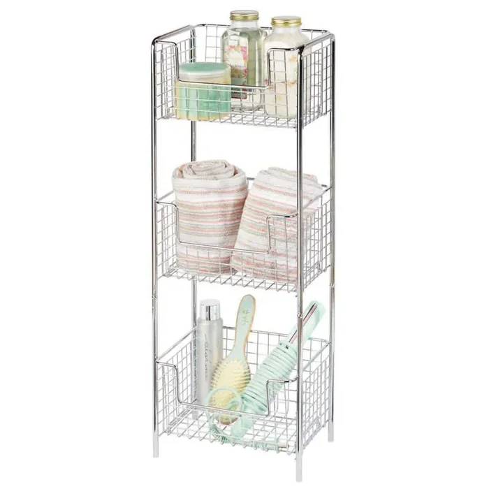 10 in. W x 7 in. D x 29 in. H 3-Tier Chrome Steel Freestanding Storage Organizer Tower Rack Bathroom Shelf