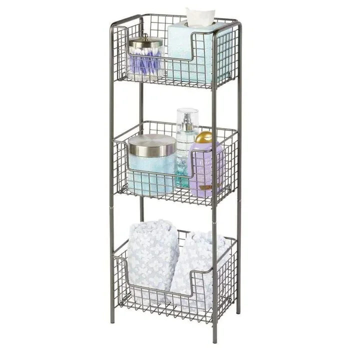 10 in. W x 7 in. D x 29 in. H 3-Tier Graphite Steel Freestanding Storage Organizer Tower Rack Bathroom Shelf