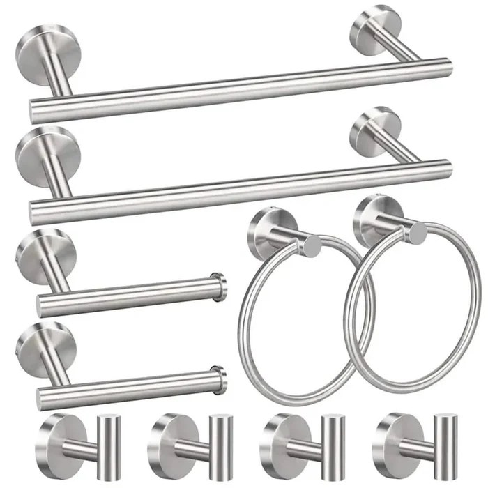 10-Piece Bath Hardware Set with Hand Towel Bars, Toilet Paper Holders Towel Rings and Robe Towel Hooks in Brushed Nickel