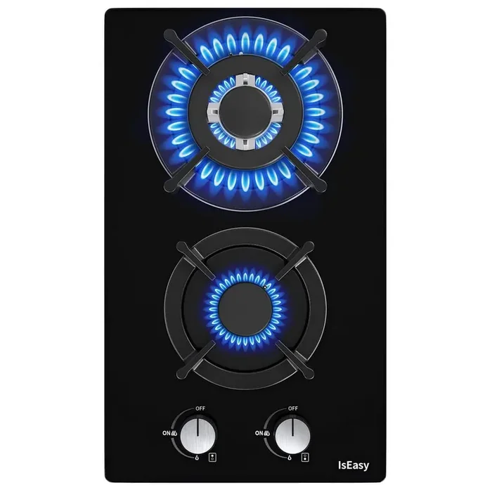 12 in. 2-Burners Gas Cooktop in Black Tempered Glass with Dual Fuel LPG/NG