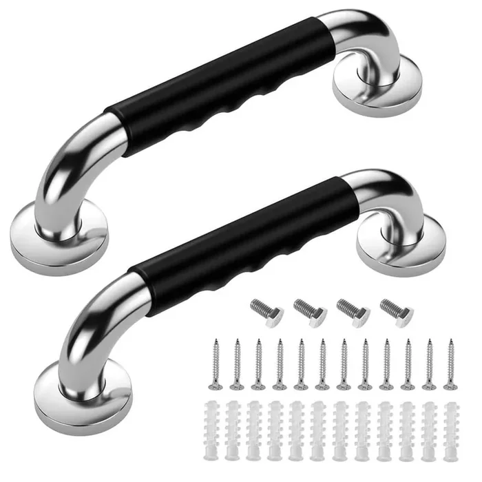 12 in. Anti Slip Handicap Grab Bar in Silver for Shower, Safety Bath Rail, Shower Handle for Elderly (2-Pack)