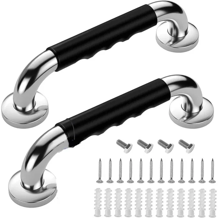 12 in. Exposed Screw Bathtubs and Showers Anti Slip Handicap Grab Bars Handrail in Stainless Steel (2-Pack)