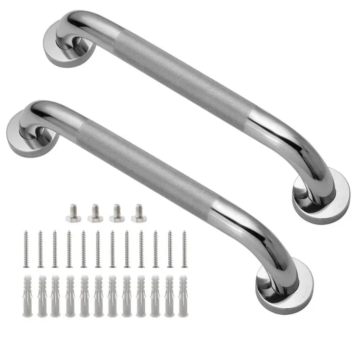 12 in. Shower Grab Bar in Silver, 304-Stainless Steel Anti-Slip Bathroom Grab Bar, Handicap Shower Grab Bar (2-Pack)