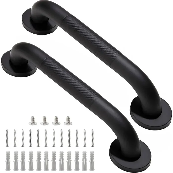 13.1 in. Concealed Screw Grab Bar, Anti-Slip Stainless Steel, for Shower Rail Support, Ideal for Seniors in Black 2-Pack