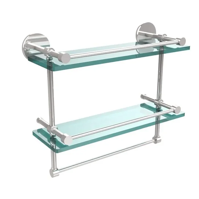 16 in. L x 12 in. H x 5 in. W 2-Tier Gallery Clear Glass Bathroom Shelf with Towel Bar in Polished Chrome