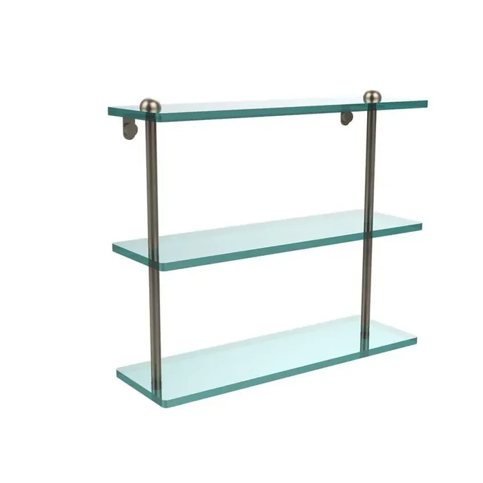 16 in. L x 15 in. H x 5 in. W 3-Tier Clear Glass Bathroom Shelf in Antique Pewter