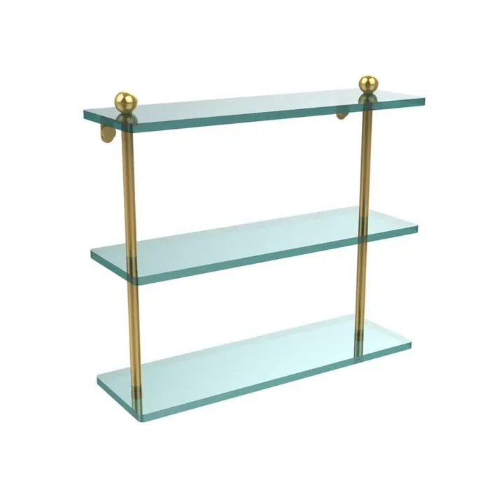 16 in. L x 15 in. H x 5 in. W 3-Tier Clear Glass Bathroom Shelf in Polished Brass