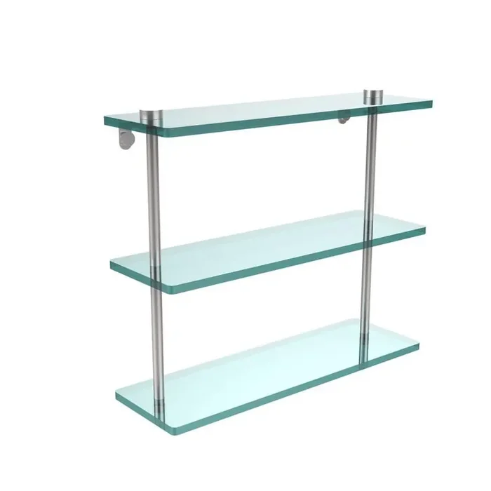 16 in. L x 15 in. H x 5 in. W 3-Tier Clear Glass Bathroom Shelf in Satin Chrome