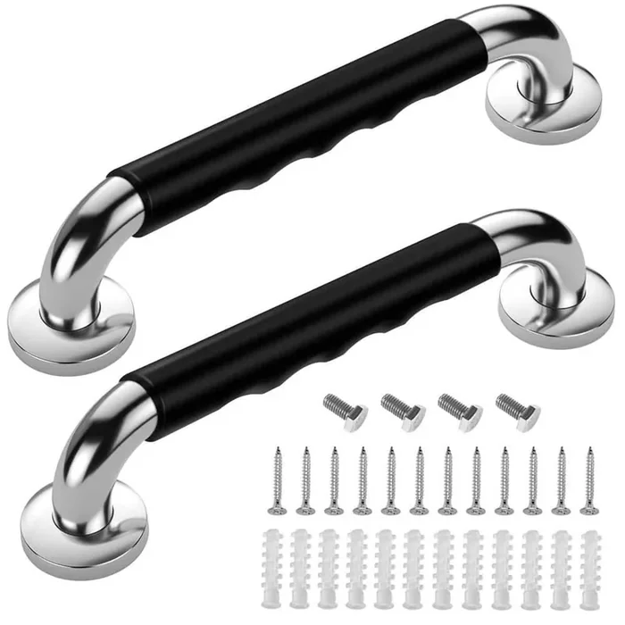 16 in. Stainless Steel Shower Grab Bar with Anti Slip Rubber Grip, Wall Mount Safety Handrail Support in Chrome, 2-Pack