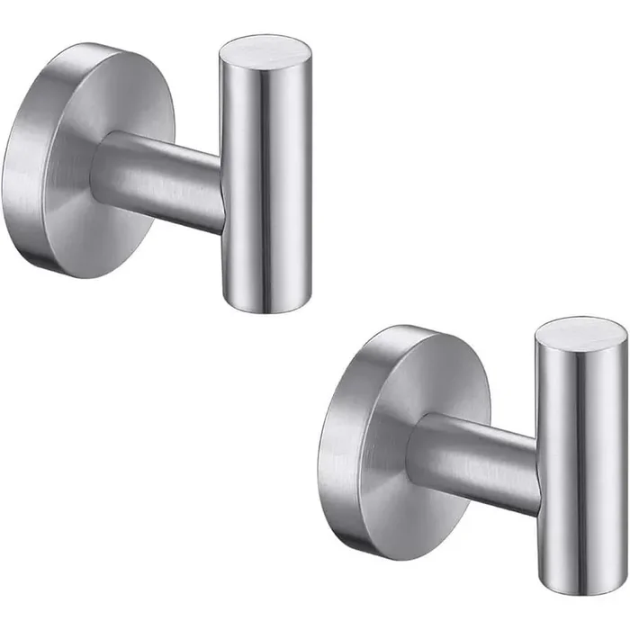 2-Piece Stainless Steel J-Hook Robe/Towel Hook with Round Mount Post in Brushed Nickel