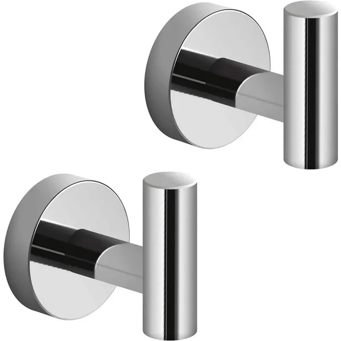 2-Piece Stainless Steel J-Hook Robe/Towel Hook with Round Mount Post in Polished Chrome