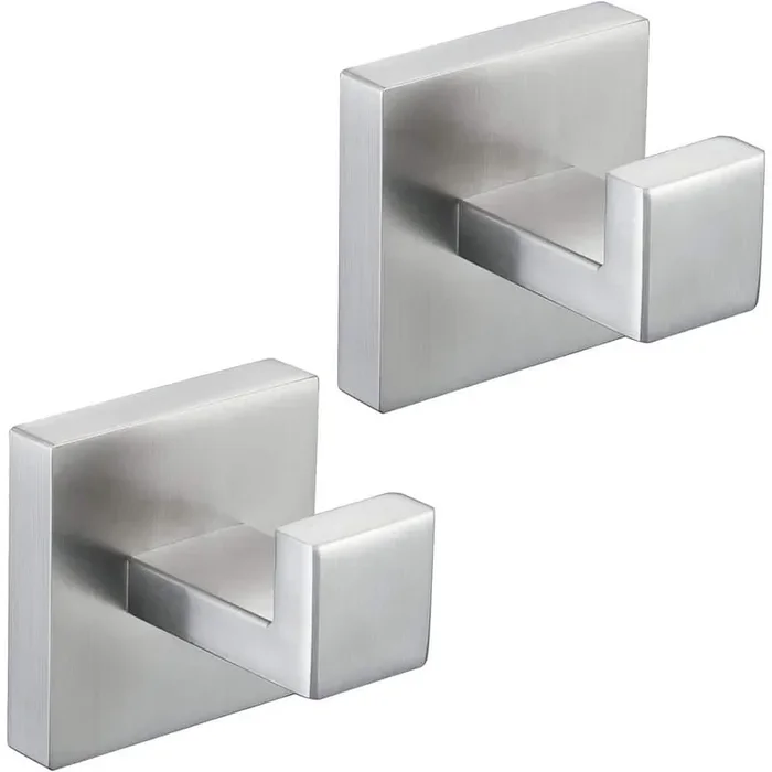2-Piece Stainless Steel J-Hook Robe/Towel Hook with Square Mount Post in Brushed Nickel