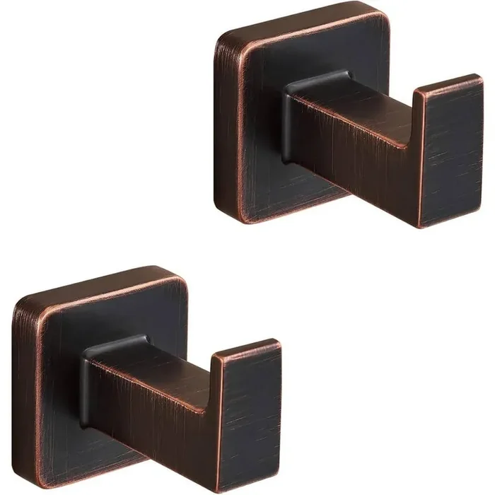 2-Piece Stainless Steel J-Hook Robe/Towel Hook with Square Mount Post in Oil Rubbed Bronze