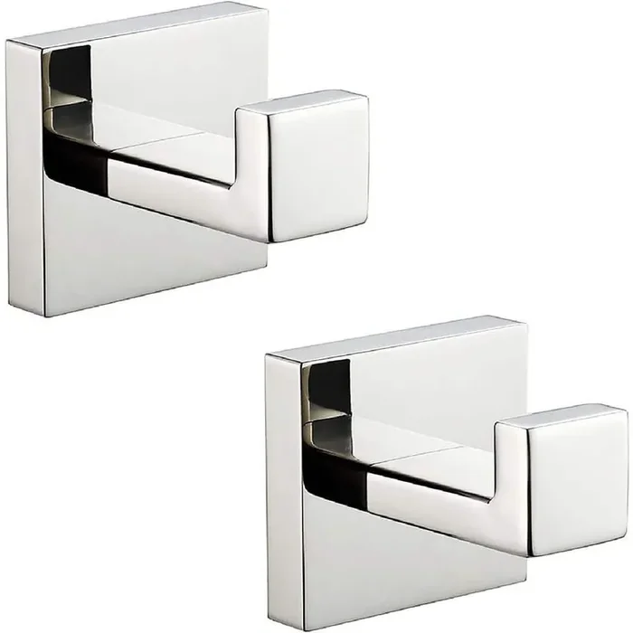 2-Piece Stainless Steel J-Hook Robe/Towel Hook with Square Mount Post in Polished Chrome