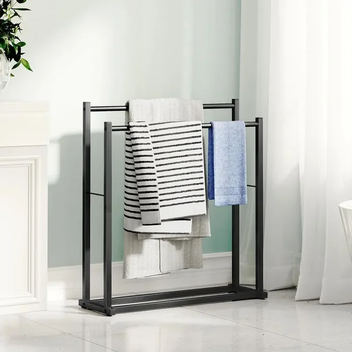 2-Tier 2 Towel Holders Floor Standing Stainless Steel Towel Rack in Black