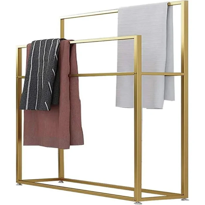 2-Tier 2 Towel Holders Floor Standing Stainless Steel Towel Rack in Gold