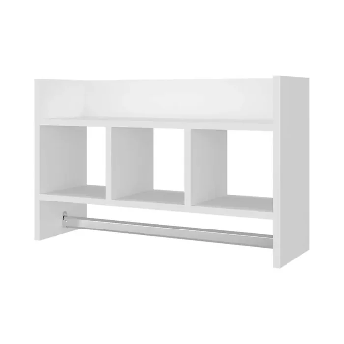 25 in. W 15.7 in. H x 8.2 in. D Particle Board Rectangular Modern Bathroom Shelves in White with Towel Bar, Open Shelves
