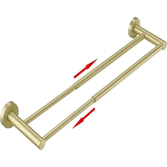 28 in. Wall Mounted Stainless Steel Adjustable Double Towel Bar in Brushed Gold