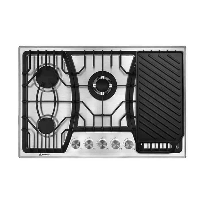 30 in. W 5-Burner Stainless Steel Gas Cooktop LPG/NG Dual Fuel Stove Top with Griddle and Gas Pressure Regulator