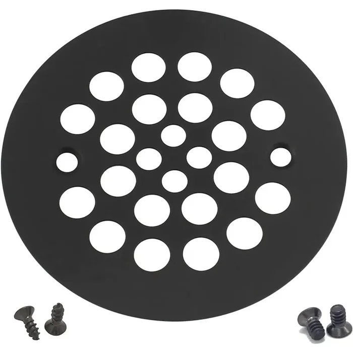 4.25 in. W x 4.25 in. D Black Shower Strainer Drain Trim Set, Screw in Shower Strainer Drain Cover