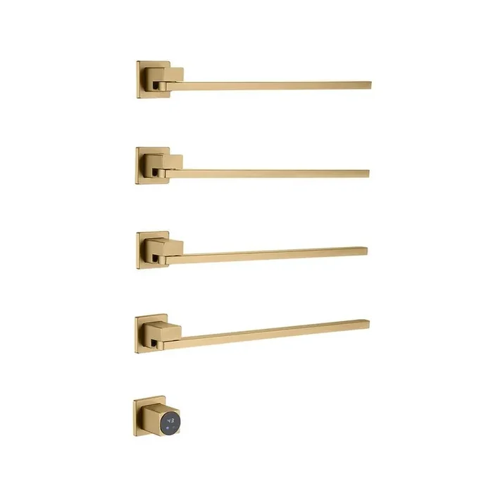 4-Bar Plug-In Hardwired Swingable Wall Mounted Electric Towel Warmer Rack in Brushed Gold Waterproof