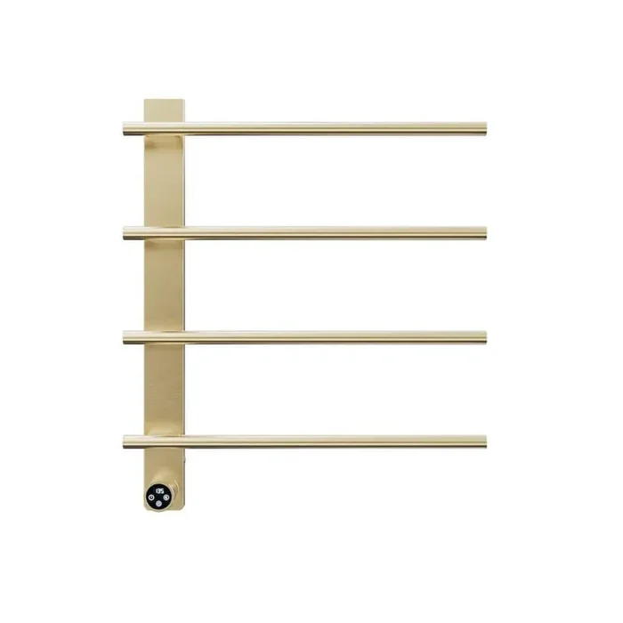 4-Bar Wall Mounted Electric Bathroom Towel Warmer with Timer Plug-In & Hardwire Drying Rack Towel Heater in Brushed Gold