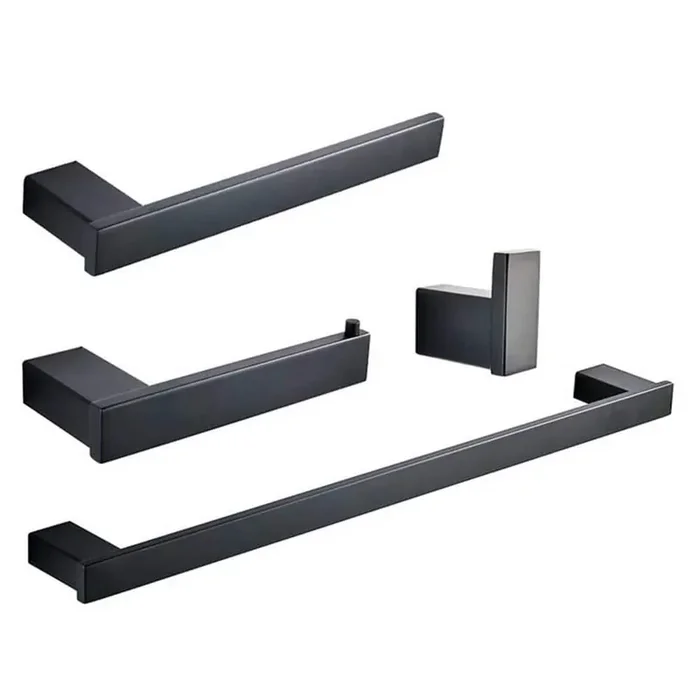 4-Piece Bath Hardware Set 4-Pieces Wall Mount Bathroom Accessories Set Modern Stainless Steel Towel Bar Set, Matte Black