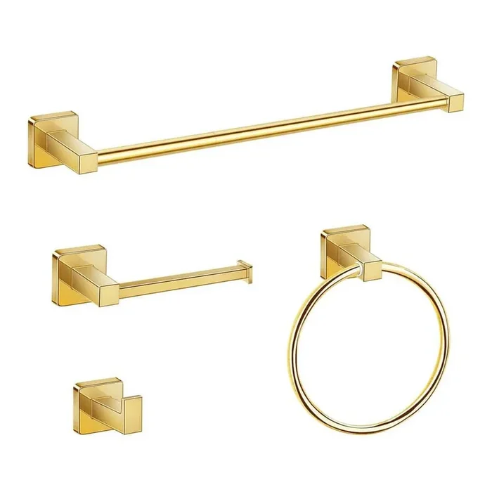 4-Piece Wall-Mounted Bath Hardware Set with 24 in. Towel Bar, Towel Ring, Robe Hook and Toilet Paper Holder in Gold
