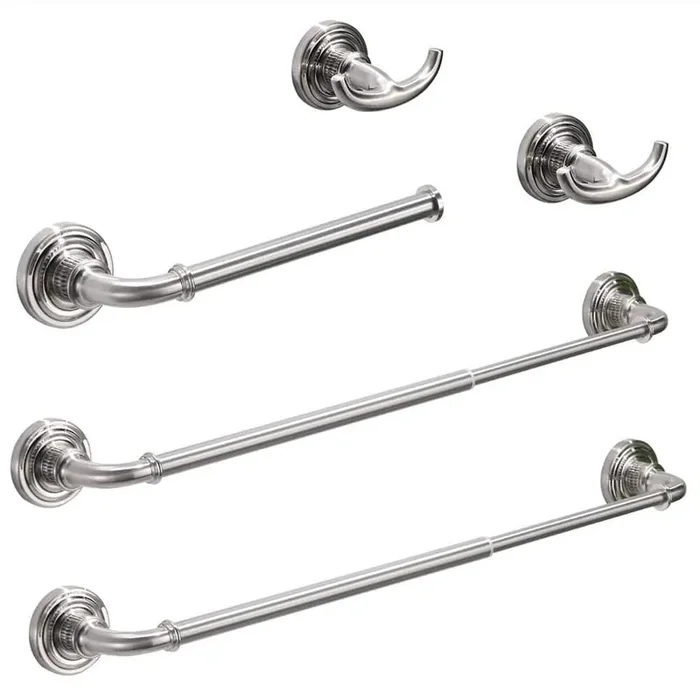 5-Piece Bath Hardware Set Adjustable Length 304 Stainless Steel Wall Mount 5-Piece Bathroom Accessory Set Brushed Nickel