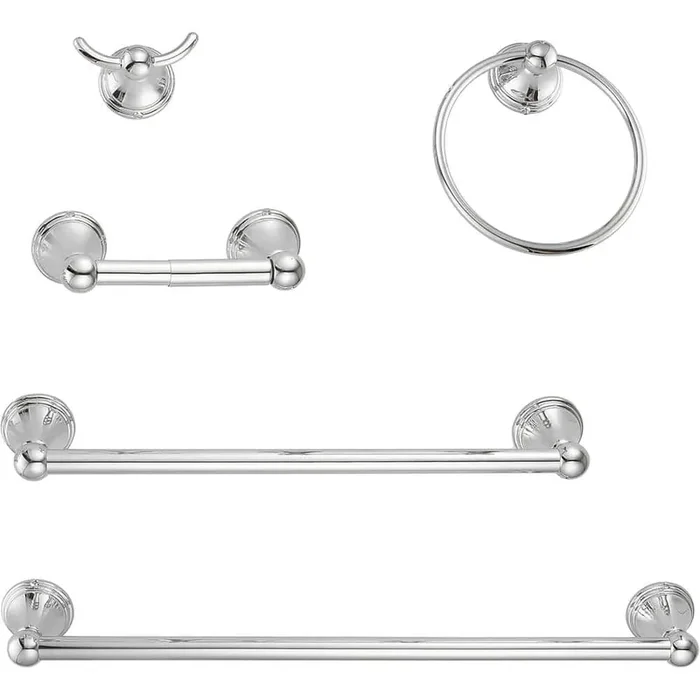 5-Piece Bath Hardware Set with 20 in Towel Bar, 15.35 in Towel Bar, Towel Ring, TP Holder, Towel Hook in Chrome Polished