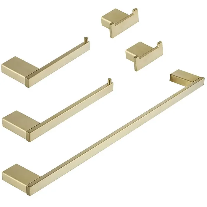 5-Piece Bath Hardware Set with 23.6 in. Towel Bar Set 304 Stainless Steel Bathroom Accessories Set in Brushed Gold