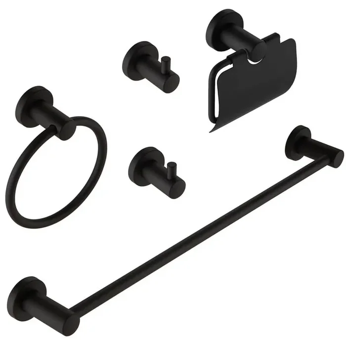 5-Piece Bathroom Hardware Set with Towel Bar Set 304 Stainless Steel 5-Piece Bathroom Accessories Set in Matte Black