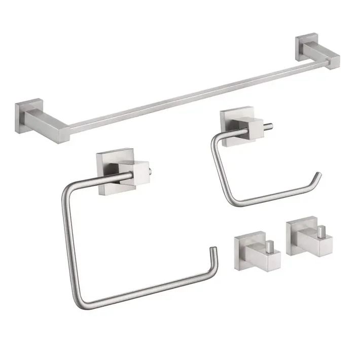 5-Piece Bathroom Hardware Set with Towel/Robe Hook Toilet Paper Holder Towel Ring Towel Bar/Rack in Brushed Nickel