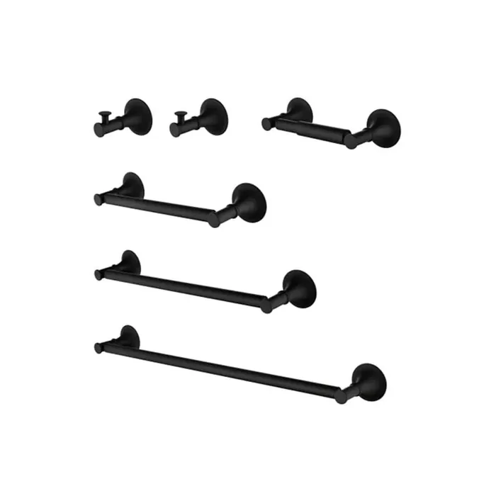 6 Pcs Wall Mount Bathroom Towel Rack Set in Matte Black Brass