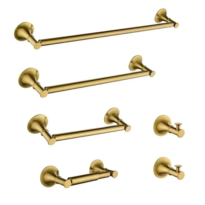 6-Piece Brass Bathroom Hardware Set with Mounting Hardware in Gold, for Bathroom Wall Mounted