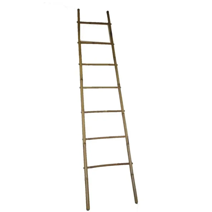 8 ft. 5-Bar Self-Standing Bamboo Ladder Towel Rack in Mahogany