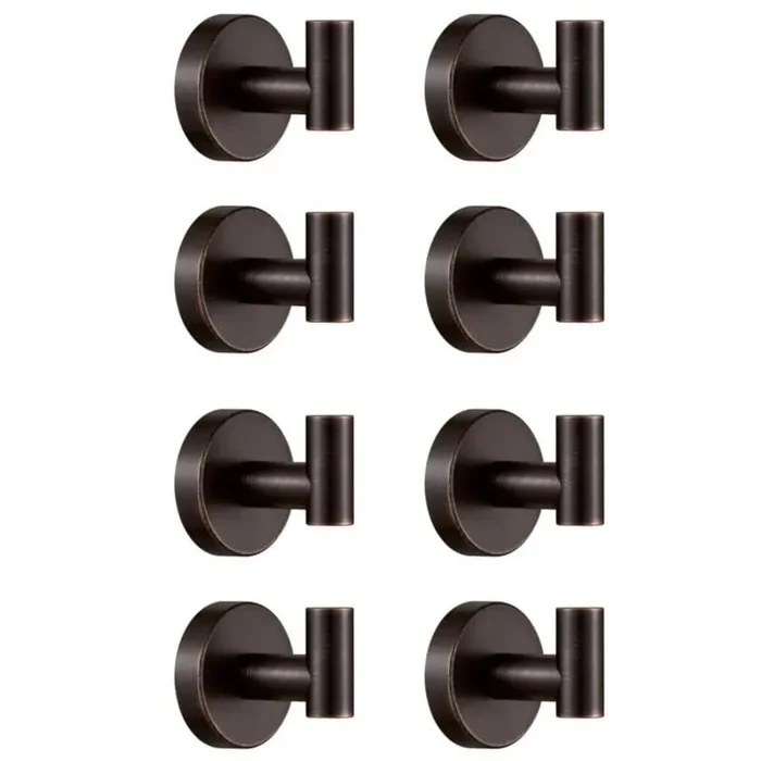 8-Piece Stainless Steel J-Hook Robe/Towel Hook with Round Mount Post in Oil Rubbed Bronze