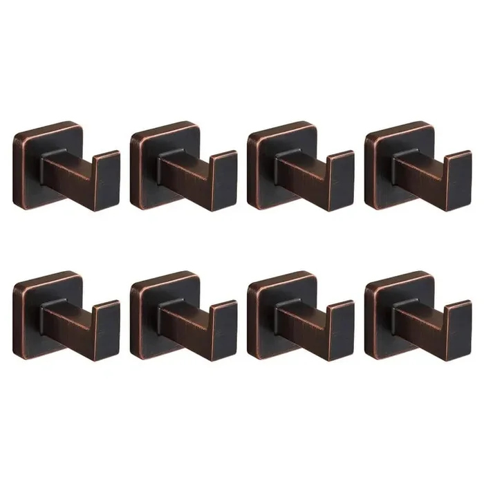 8-Piece Stainless Steel J-Hook Robe/Towel Hook with Square Mount Post in Oil Rubbed Bronze