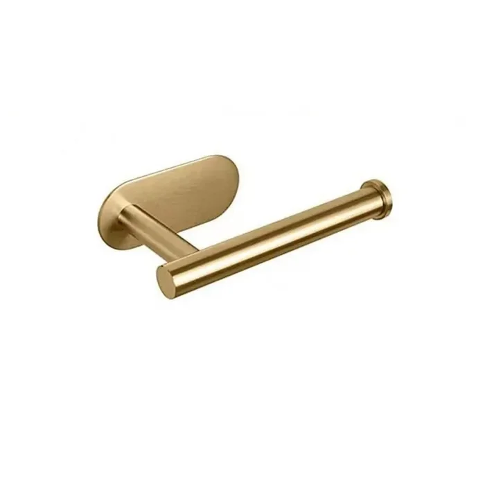 Adhesive or Screw Wall Mounted Oval Stainless Steel Toilet Paper Holder in Brushed Gold