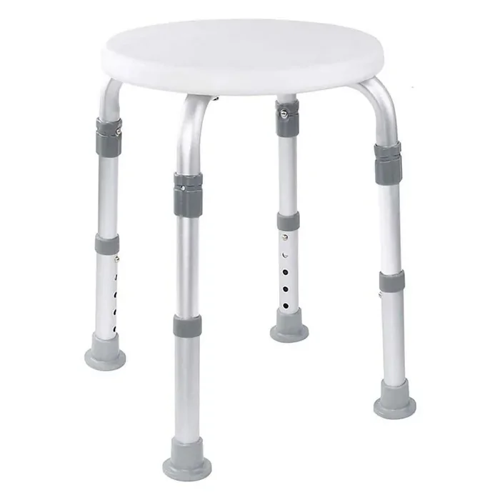 Aluminum Adjustable Shower Stool Seat and Bathtub Bench with Anti-Slip Rubber Tips for Safety and Stability in White