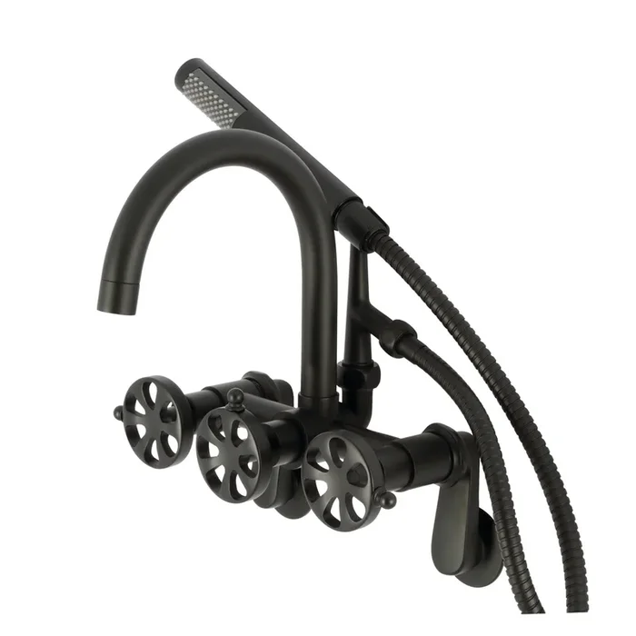 Belknap AE8150RX Three-Handle 2-Hole Tub Wall Mount Clawfoot Tub Faucet with Hand Shower, Matte Black