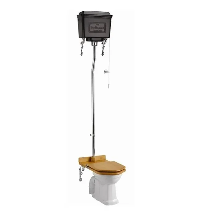 Burlington Regal High Level WC with Dual Flush Black Aluminium Cistern