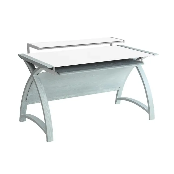 Jual Helsinki Curved 1300mm Wide Computer Desk in Grey Ash and White Glass