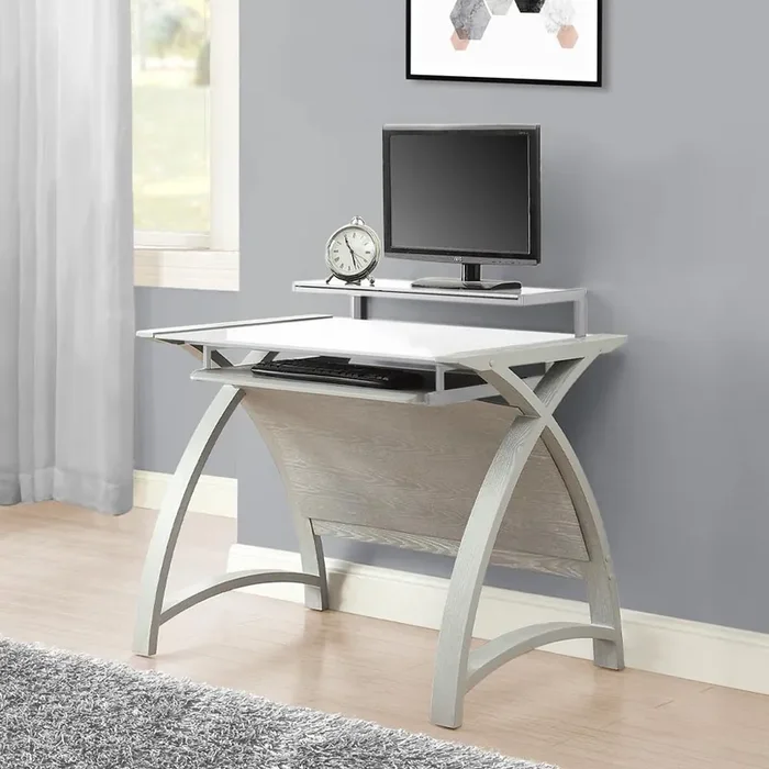 Jual Helsinki Curved 900mm Wide Computer Desk in Grey Ash with White Glass