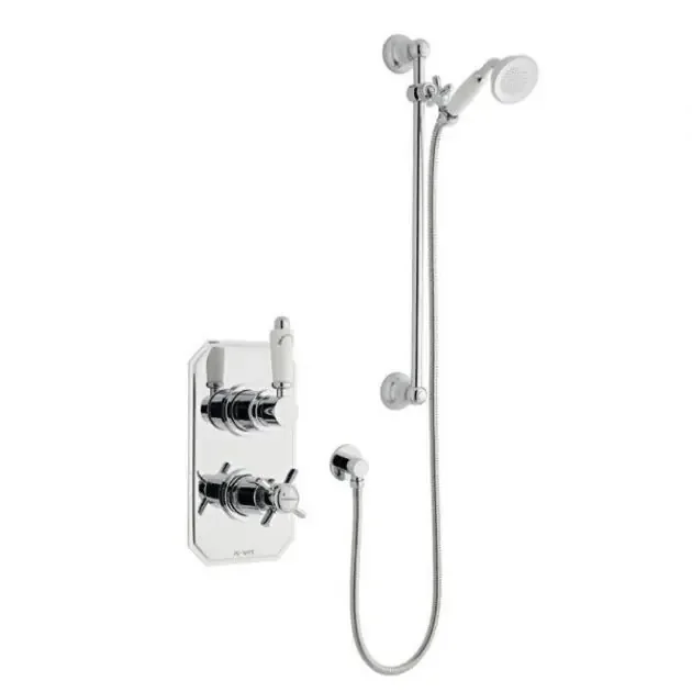 Kartell Klassique 1 Oultlet 2 Handle Thermostatic Concealed Shower Valve With Slide Rail Kit And Outlet Elbow – Chrome
